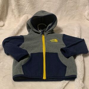 The North Face Kids' Gray and Navy Hoodie with Yellow Zip